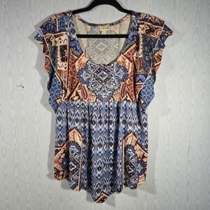 Live &‎ Let Live Womens M Top Tunic Rhinestone Ruffled Lace Boho Hippie Indie